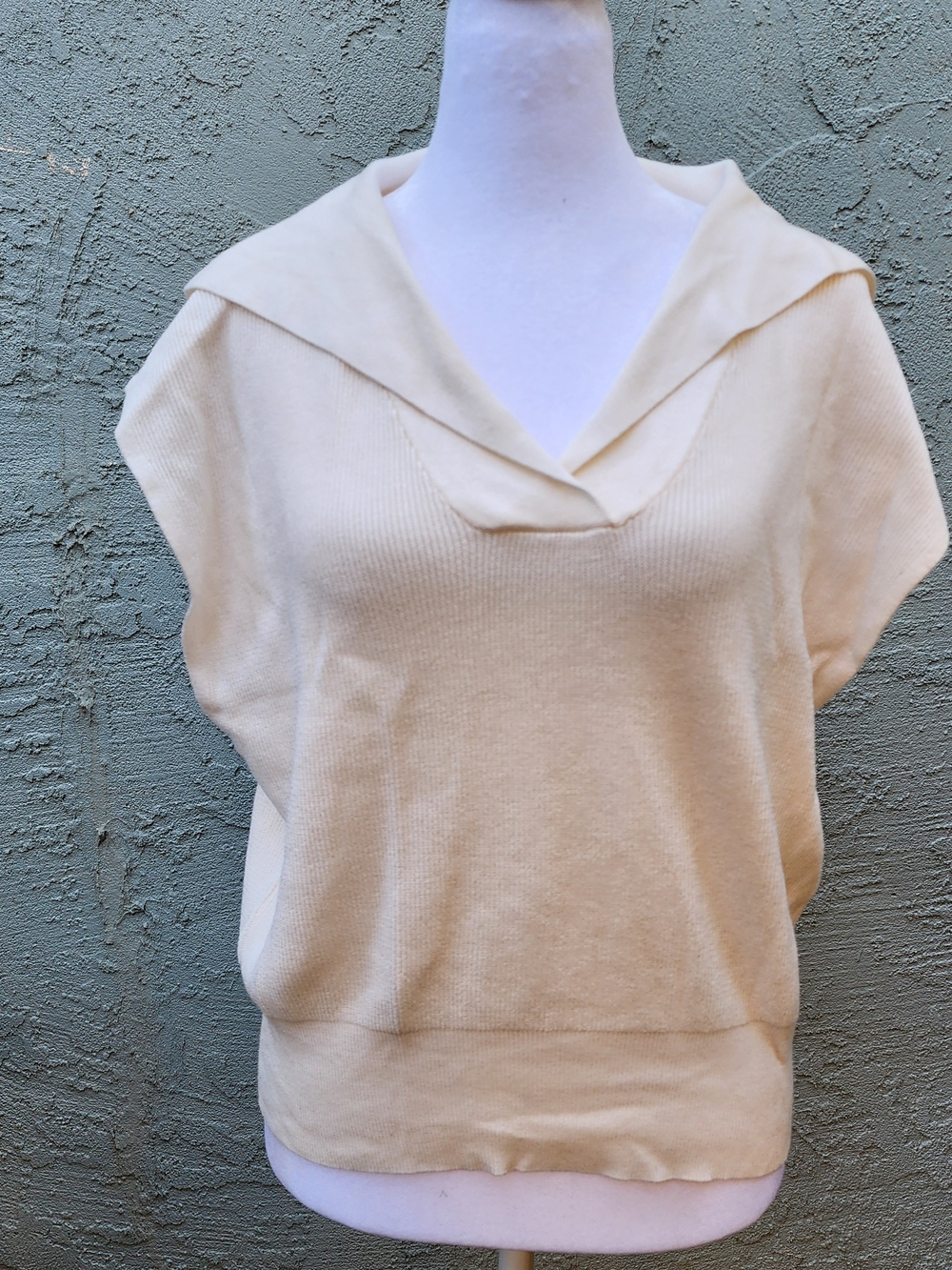 Pink Rose Sailor Collar Sweater Vest Cap Sleeve Ribbed Knit Top Cream Women's Sm
